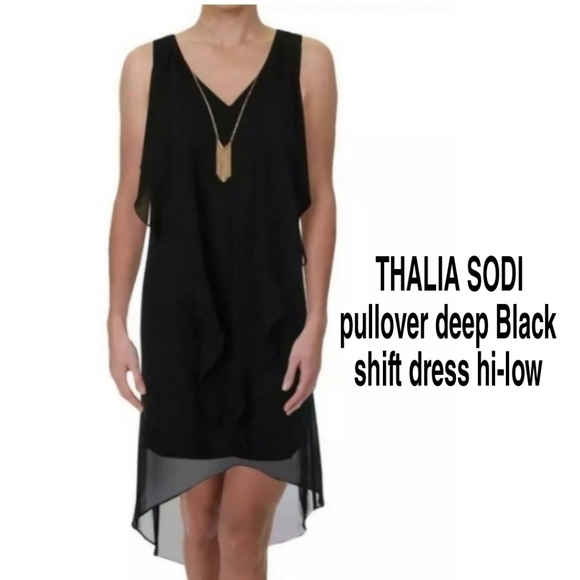 NWT THALIA SODI pullover deep Black shift dress Vneck Semi Formal Cocktail Dress - Picture 1 of 4
